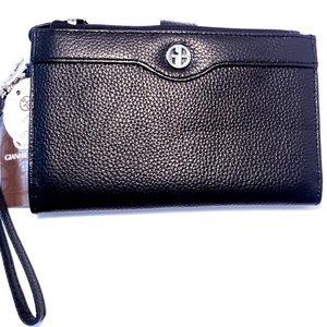 Giani Bernini Leather Double Zip Wristlet Black